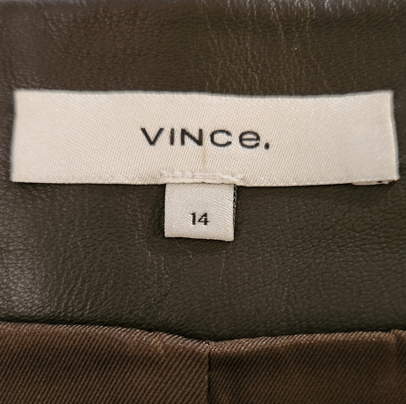 ☘NWOT VINCE Dark Olive Lambskin Leather Midi Skirt with Buckled Belt-Women sz 14 - Picture 10 of 12